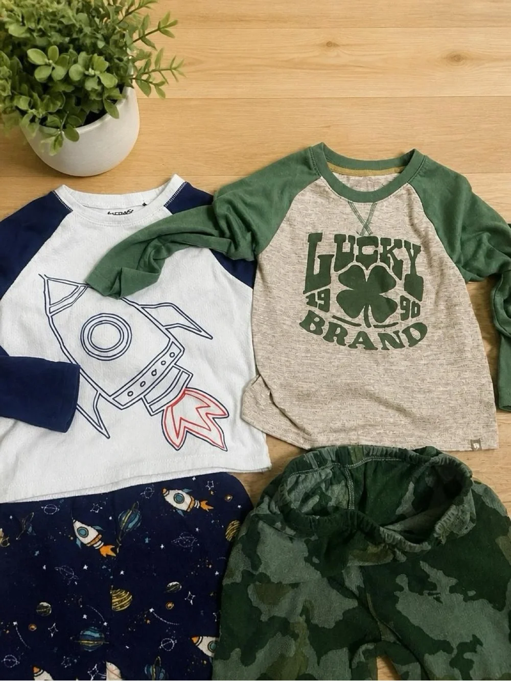 Lucky Brand Green Raglan Clover Tee with Navy Rocket Top & Pants Set